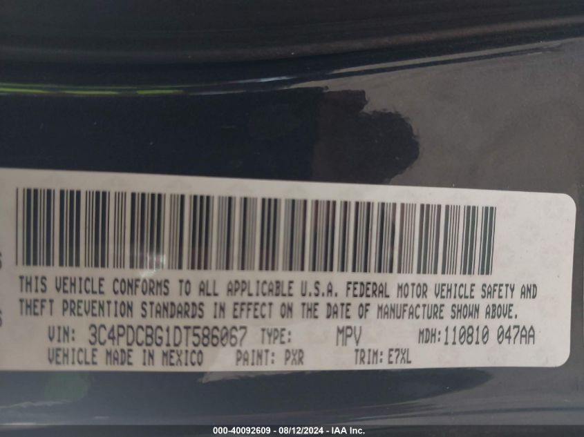 2013 Dodge Journey Sxt VIN: 3C4PDCBG1DT586067 Lot: 40092609