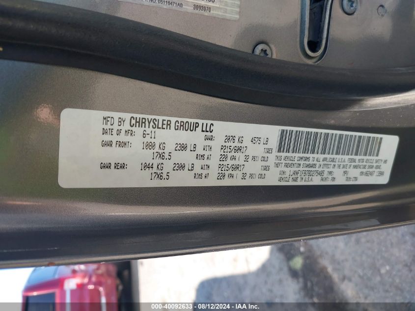 2011 Jeep Compass Sport VIN: 1J4NF1FB7BD275485 Lot: 40092633