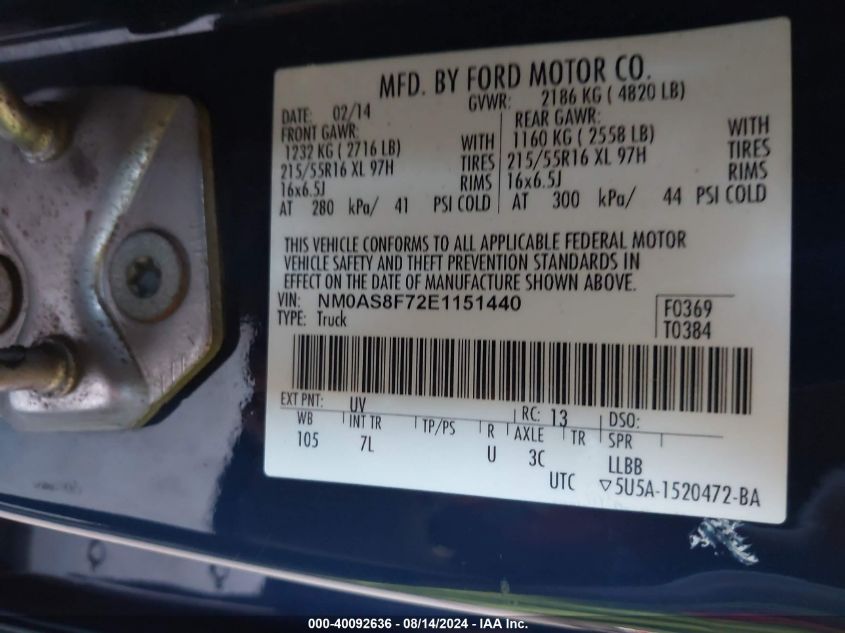 NM0AS8F72E1151440 2014 Ford Transit Connect Xlt