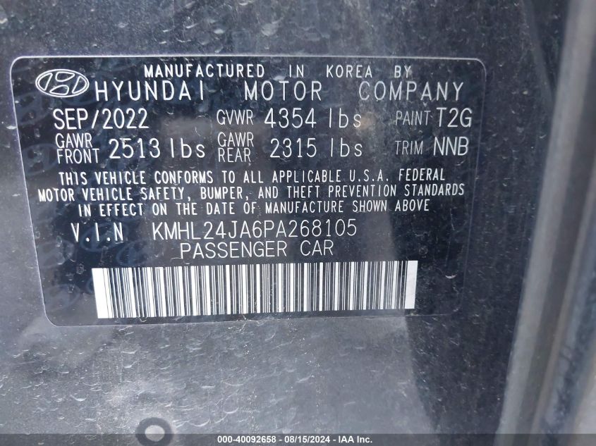 2023 Hyundai Sonata Se VIN: KMHL24JA6PA268105 Lot: 40092658