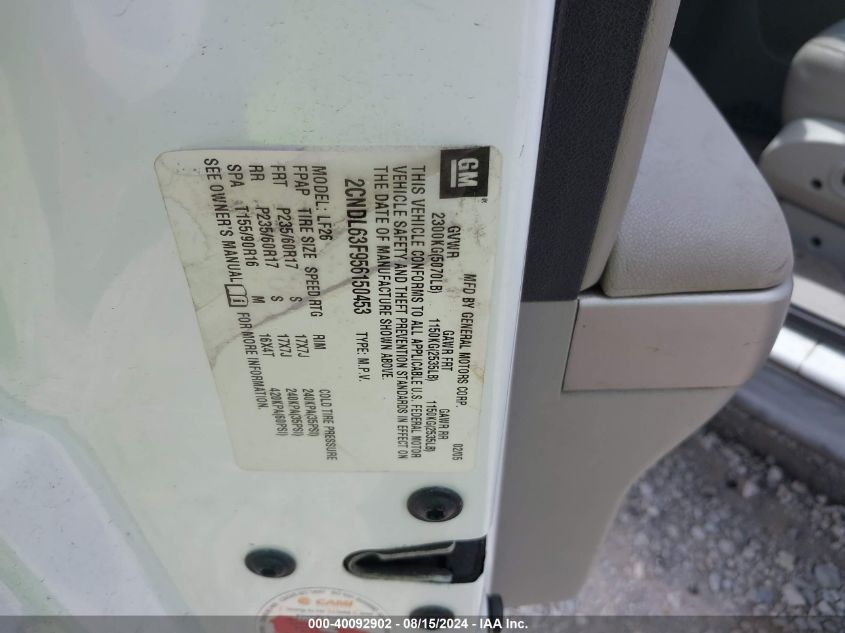 2005 Chevrolet Equinox Lt VIN: 2CNDL63F956150453 Lot: 40092902