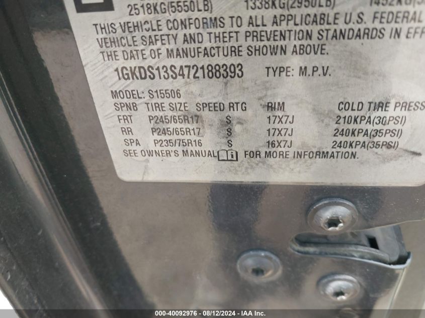 2007 GMC Envoy Sle VIN: 1GKDS13S472188393 Lot: 40092976