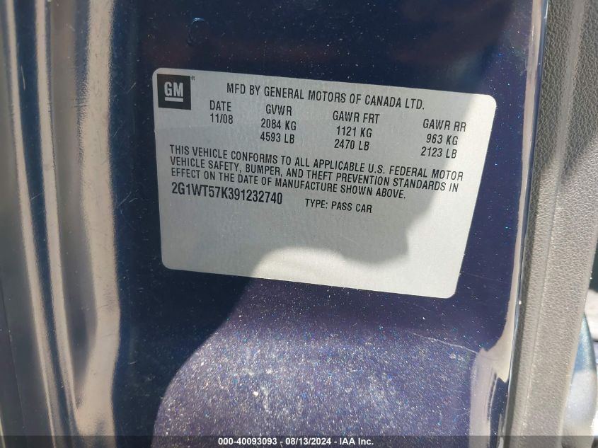 2009 Chevrolet Impala Lt VIN: 2G1WT57K391232740 Lot: 40093093