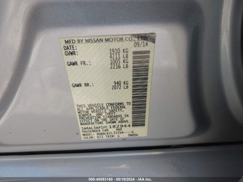 1N4AL3AP1FC182944 2015 Nissan Altima 2.5 Sv