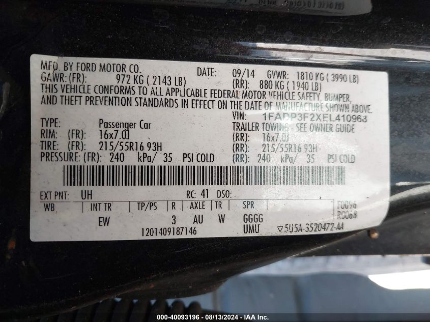 1FADP3F2XEL410968 2014 Ford Focus Se