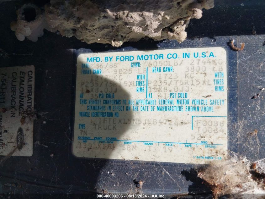 1988 Ford F150 VIN: 1FTEX15N5JKB47268 Lot: 40093206