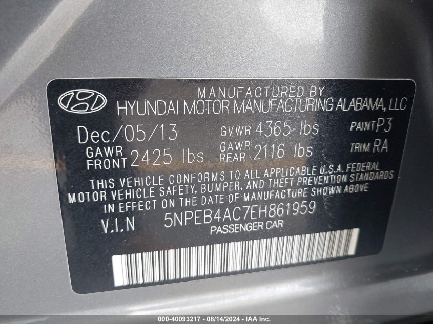 2014 HYUNDAI SONATA GLS - 5NPEB4AC7EH861959