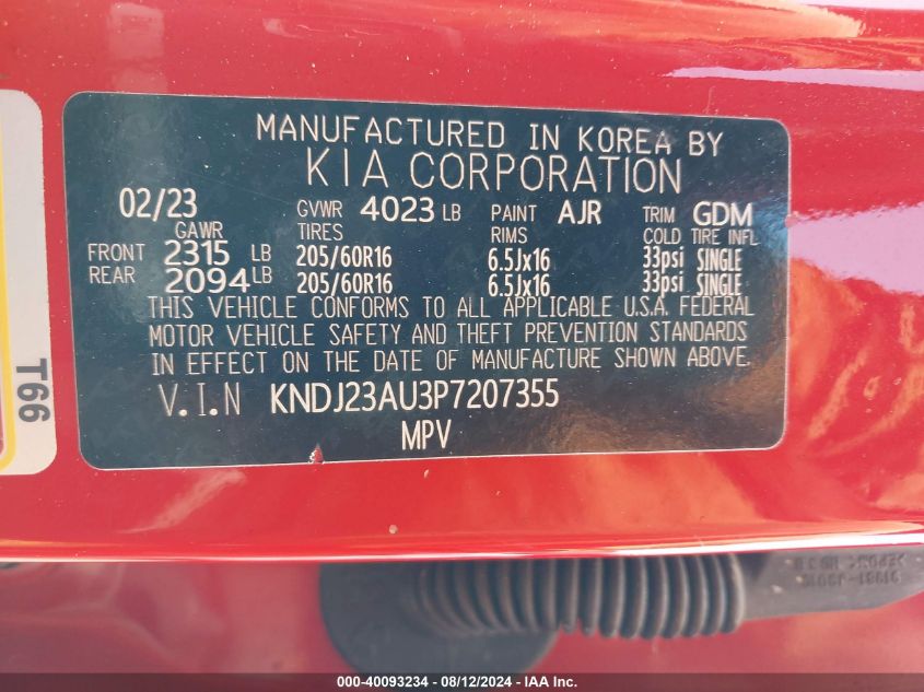 2023 KIA SOUL 2.0L I-4 DOHC, VVT, (VIN: KNDJ23AU3P7207355