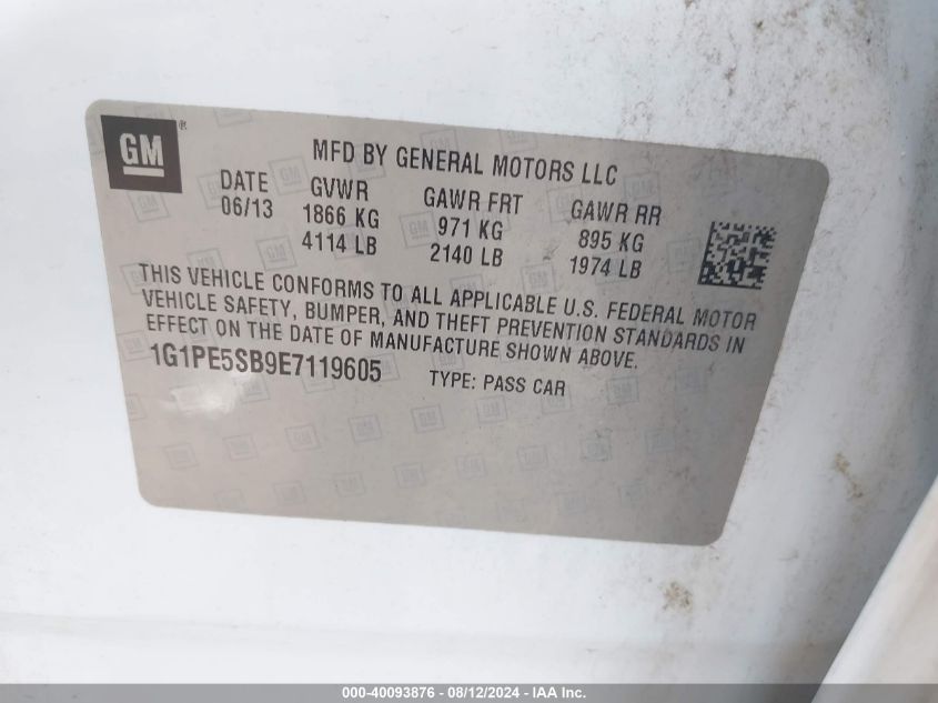 2014 Chevrolet Cruze 2Lt Auto VIN: 1G1PE5SB9E7119605 Lot: 40093876