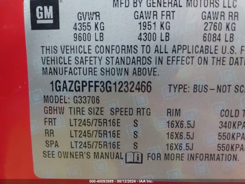 2016 CHEVROLET EXPRESS 3500 LT - 1GAZGPFF3G1232466