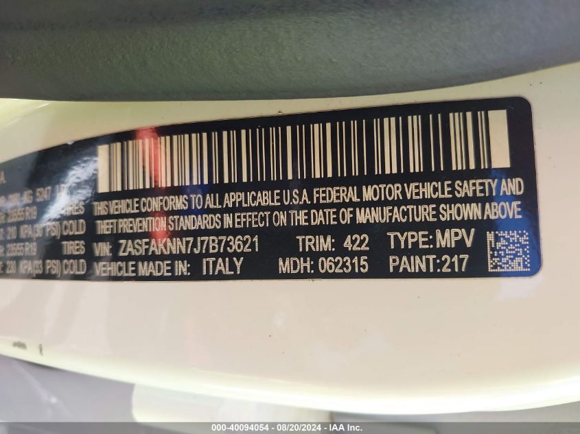 VIN ZASFAKNN7J7B73621 2018 ALFA ROMEO STELVIO TI SPORT AWD