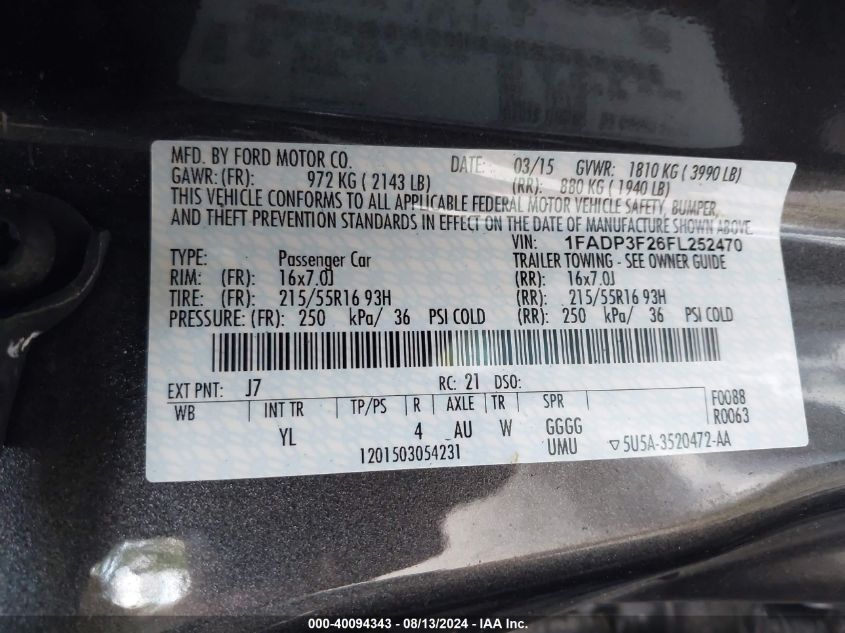 1FADP3F26FL252470 2015 Ford Focus Se