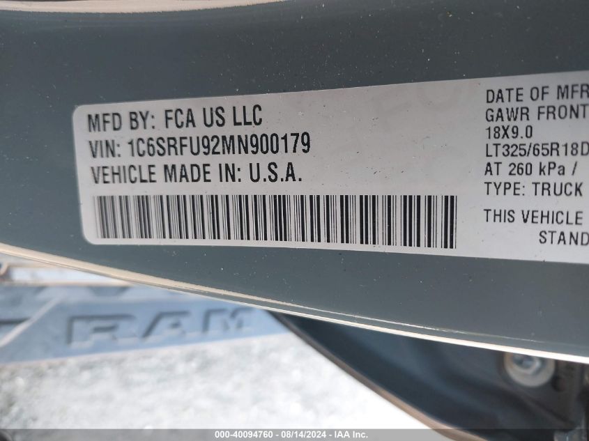 2021 Ram 1500 - 1C6SRFU92MN900179