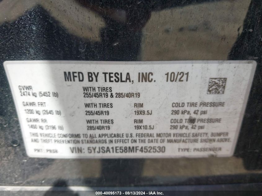 5YJSA1E58MF452530 2021 Tesla Model S