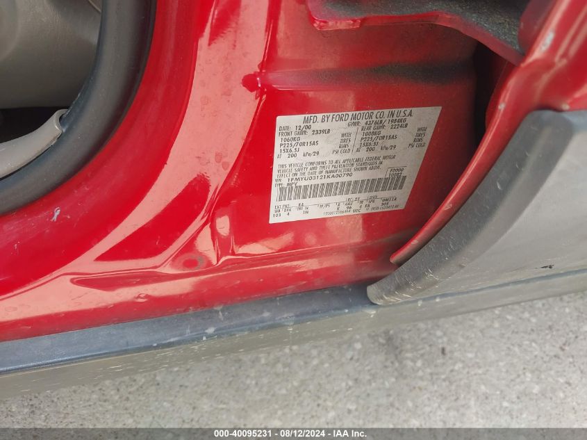 2001 Ford Escape Xlt VIN: 1FMYU03121KA00790 Lot: 40095231