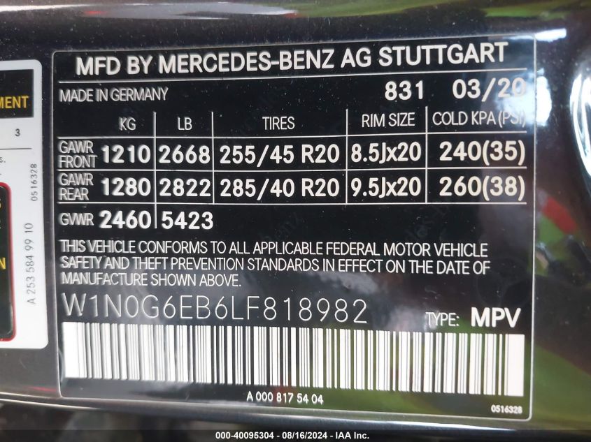 W1N0G6EB6LF818982 2020 Mercedes-Benz Amg Glc 43 4Matic