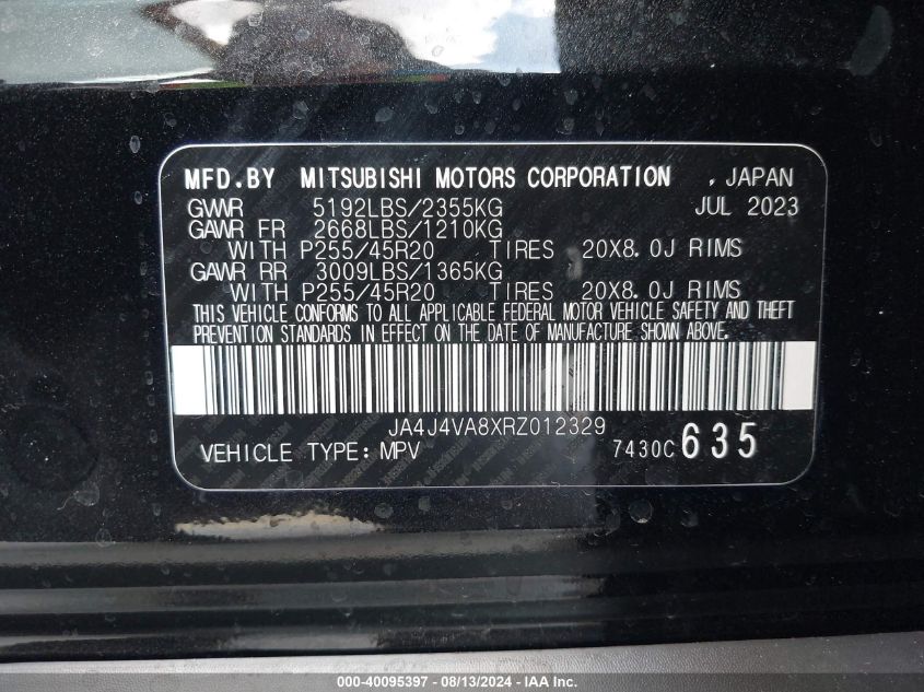 2024 Mitsubishi Outlander Se 2.5 S-Awc VIN: JA4J4VA8XRZ012329 Lot: 40095397