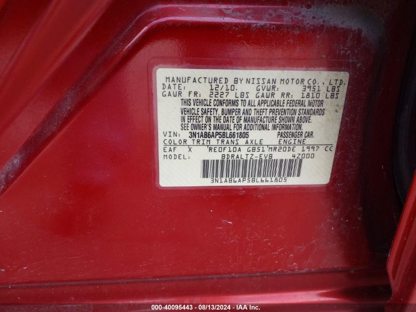 2011 Nissan Sentra 2.0Sr VIN: 3N1AB6AP5BL661805 Lot: 40095443