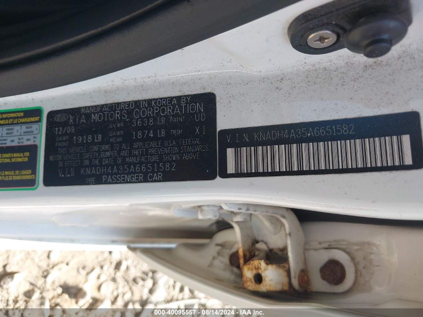 KNADH4A35A6651582 2010 Kia Rio Lx