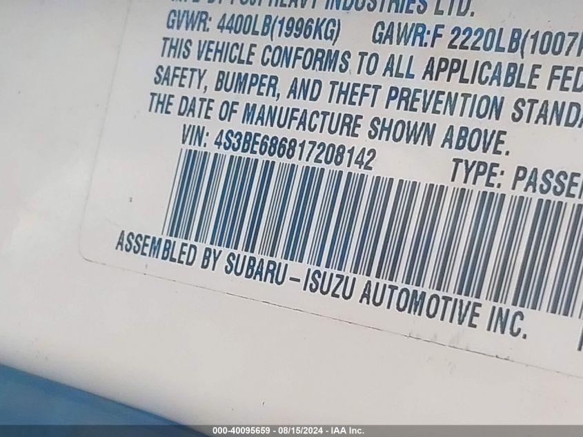 2001 Subaru Outback Limited VIN: 4S3BE686817208142 Lot: 40095659