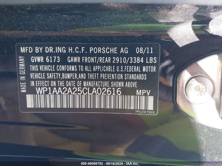 2012 Porsche Cayenne VIN: WP1AA2A25CLA02616 Lot: 40095782