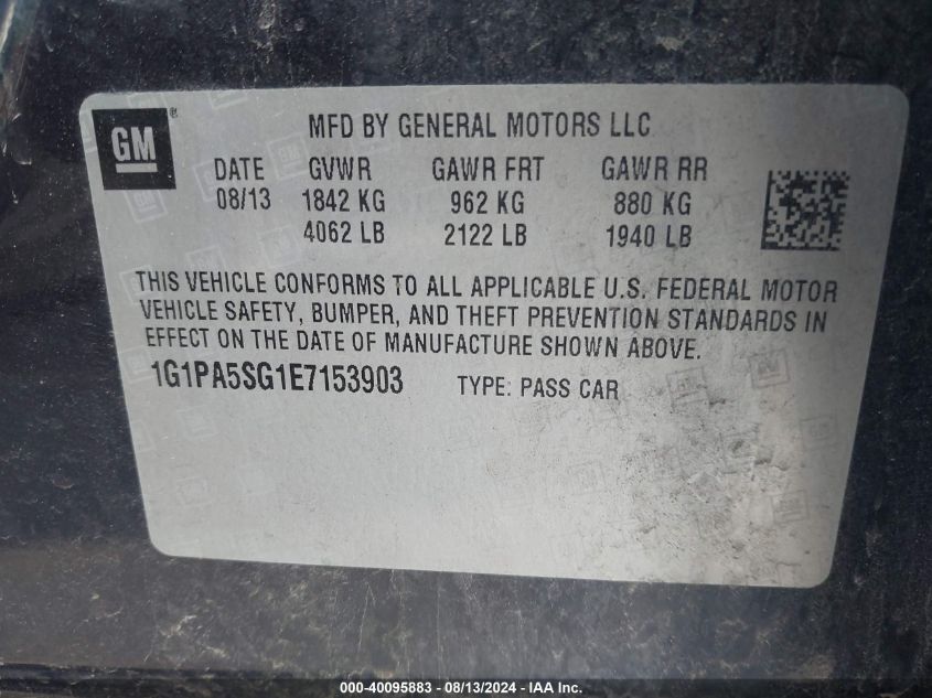 2014 Chevrolet Cruze Ls Auto VIN: 1G1PA5SG1E7153903 Lot: 40095883