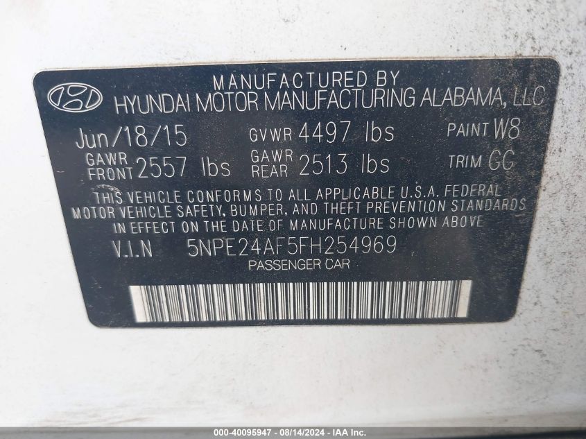 2015 HYUNDAI SONATA SE - 5NPE24AF5FH254969