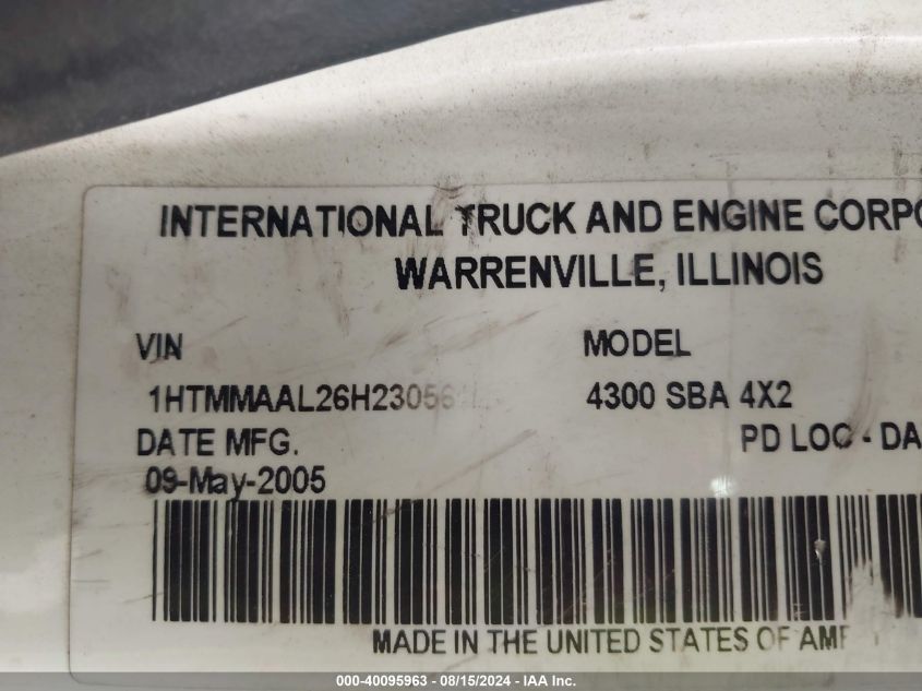 2006 International 4000 4300 VIN: 1HTMMAAL26H230561 Lot: 40095963