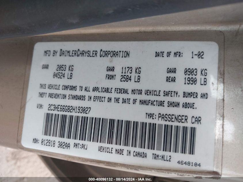 2C3HE66G82H193027 2002 Chrysler 300M