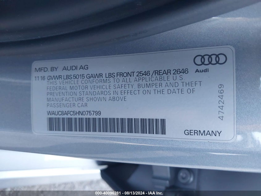 2017 AUDI A6 PREMIUM - WAUC8AFC5HN075799