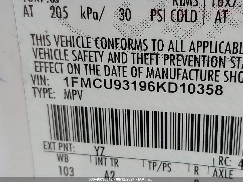 2006 Ford Escape Xlt/Xlt Sport VIN: 1FMCU93196KD10358 Lot: 40096312