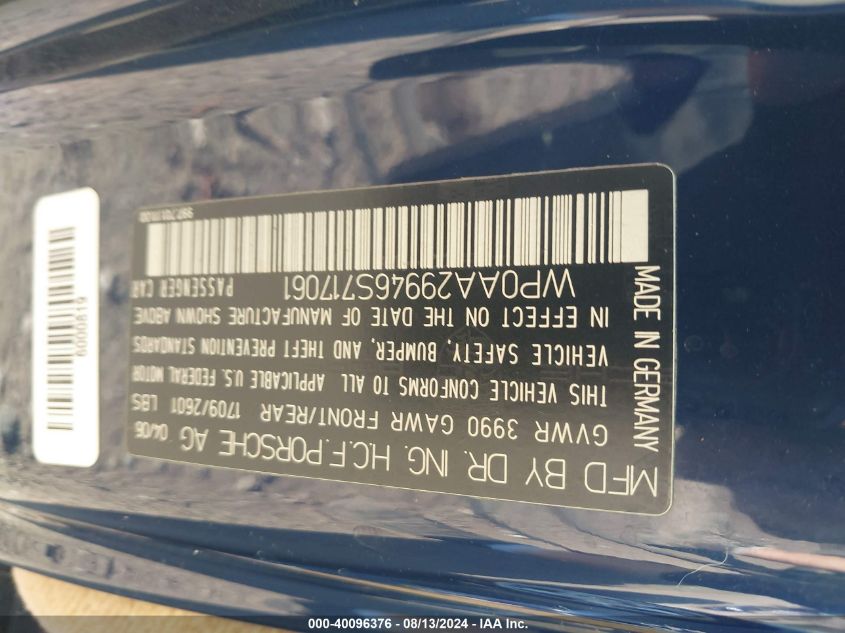 2006 Porsche 911 Carrera/Carrera 4 VIN: WP0AA29946S717061 Lot: 40096376