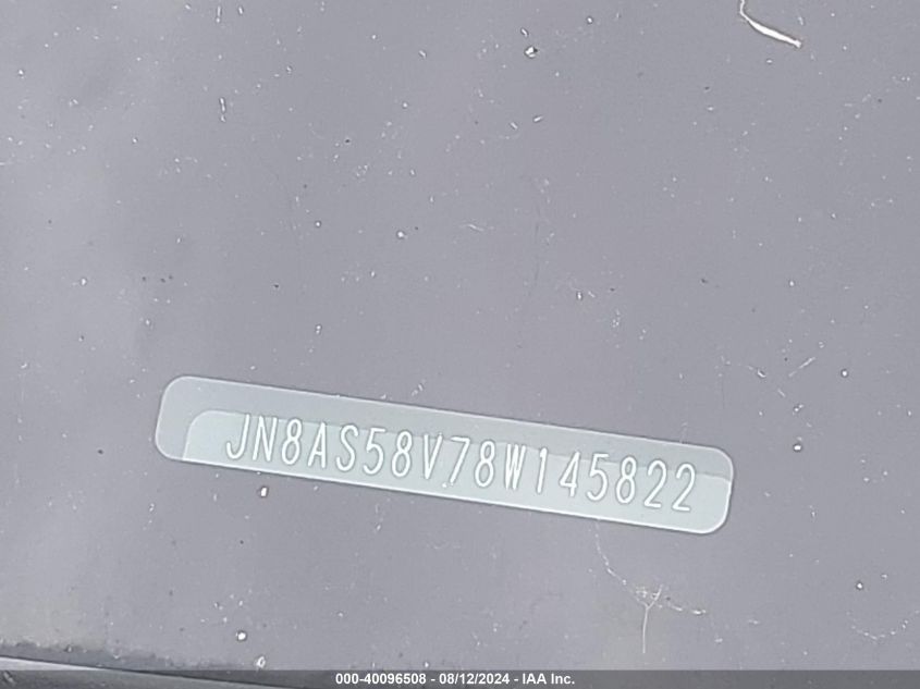 2008 Nissan Rogue Sl VIN: JN8AS58V78W145822 Lot: 40096508