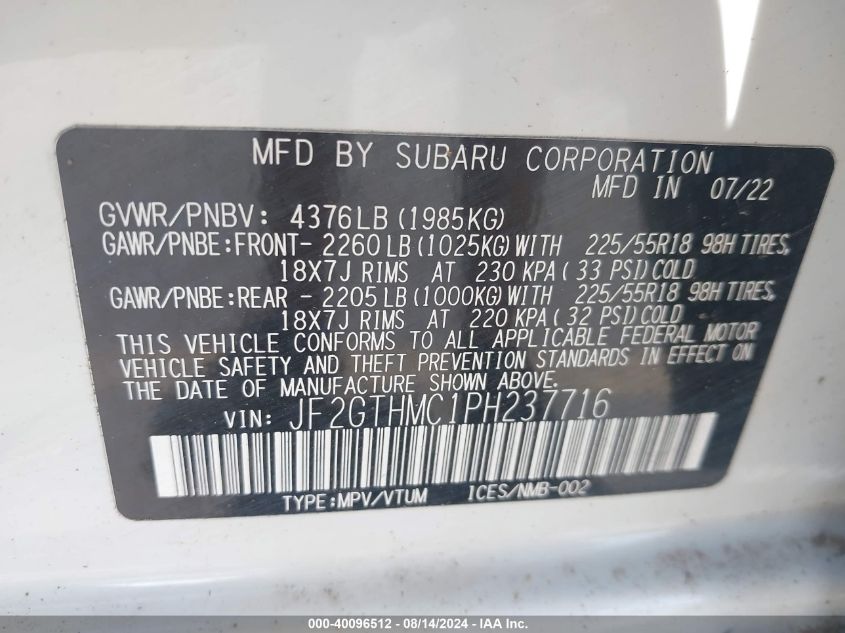 JF2GTHMC1PH237716 2023 Subaru Crosstrek Limited