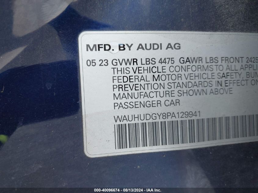 2023 Audi A3 Premium Plus VIN: WAUHUDGY8PA129941 Lot: 40096674