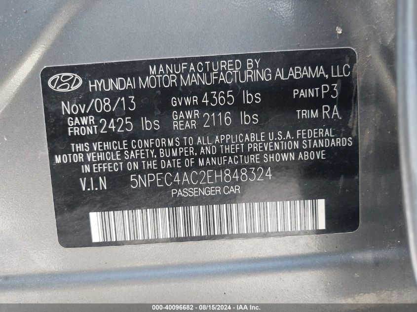 2014 HYUNDAI SONATA SE - 5NPEC4AC2EH848324