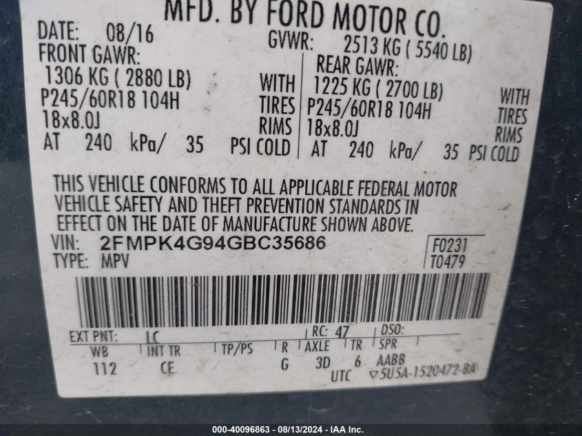 2FMPK4G94GBC35686 2016 Ford Edge Se