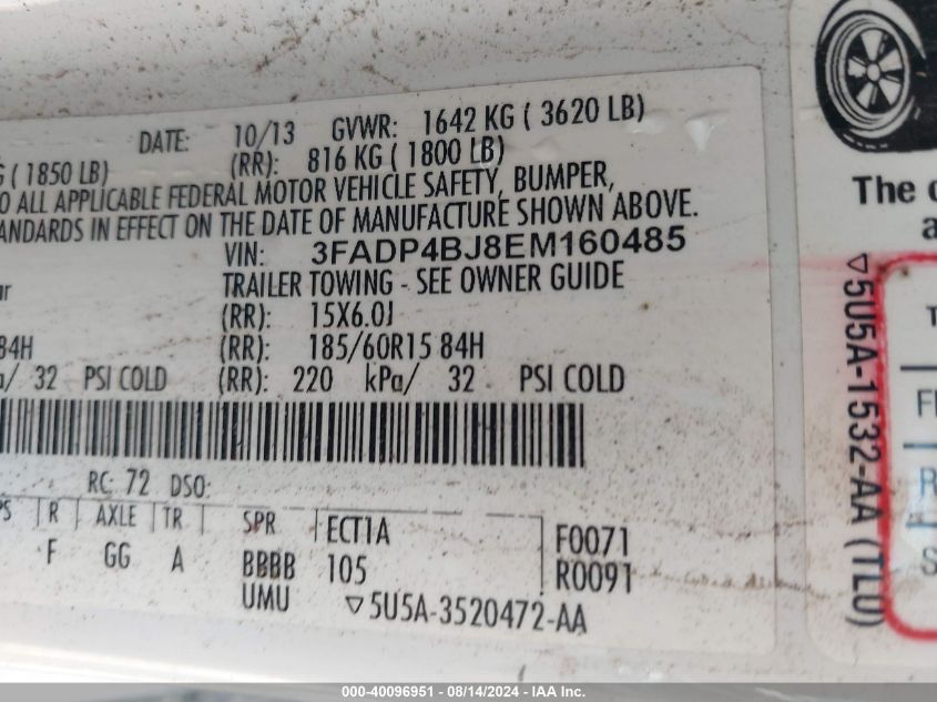 2014 FORD FIESTA SE - 3FADP4BJ8EM160485