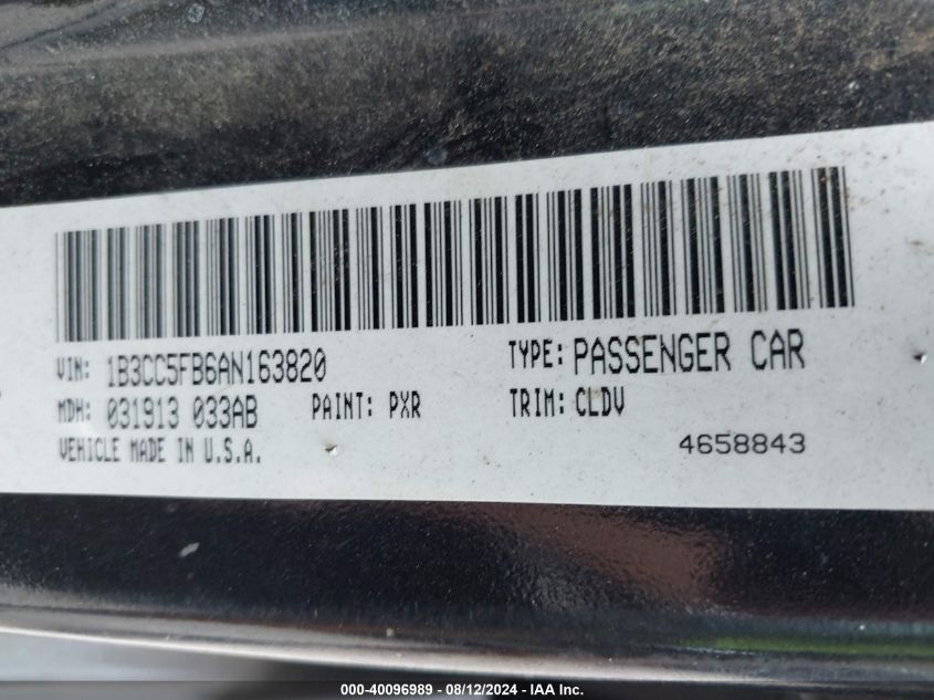 2010 Dodge Avenger R/T VIN: 1B3CC5FB6AN163820 Lot: 40096989