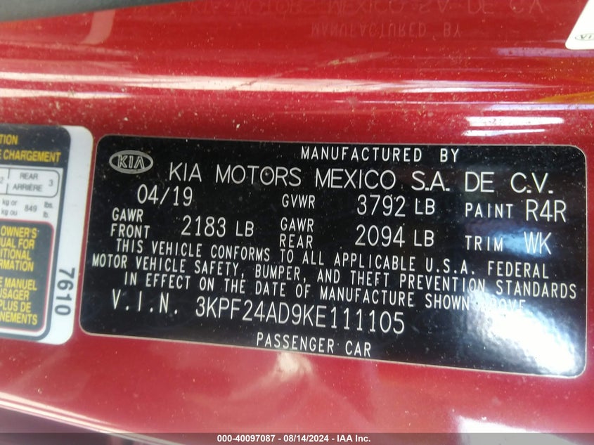 2019 KIA FORTE LXS - 3KPF24AD9KE111105