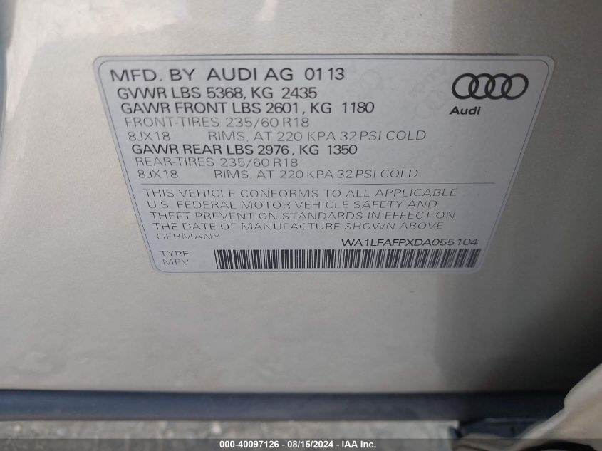 WA1LFAFPXDA055104 2013 Audi Q5 2.0T Premium