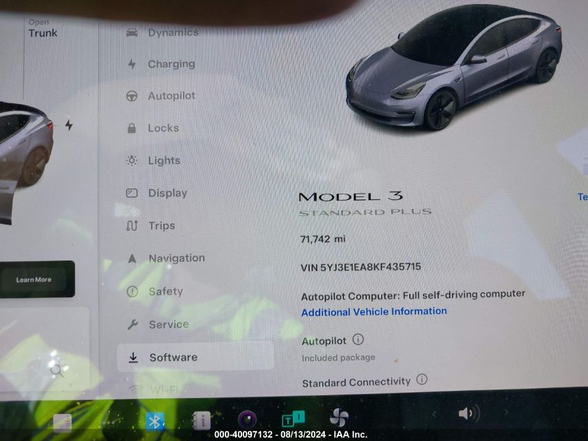 2019 Tesla Model 3 Long Range/Mid Range/Standard Range/Standard Range Plus VIN: 5YJ3E1EA8KF435715 Lot: 40097132