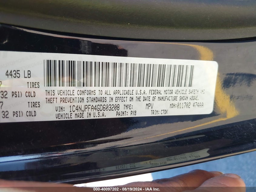 2016 JEEP PATRIOT LATITUDE - 1C4NJPFA4GD603208