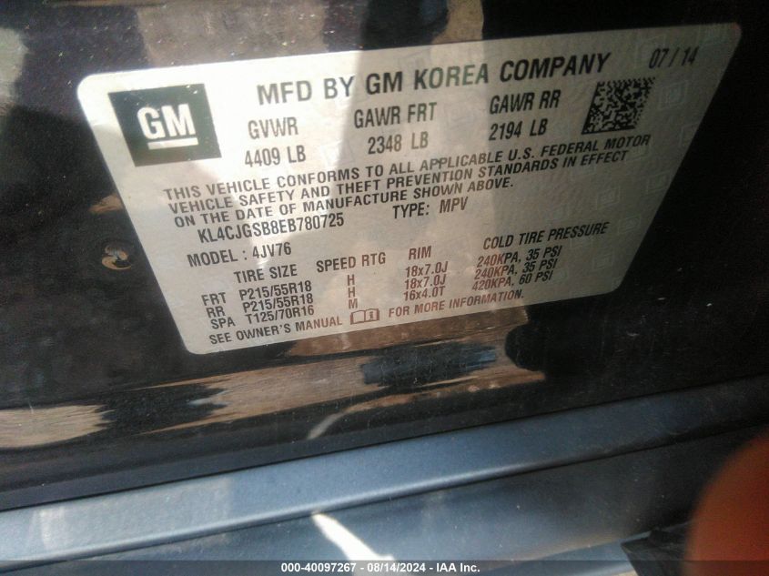 2014 Buick Encore Leather VIN: KL4CJGSB8EB780725 Lot: 40097267