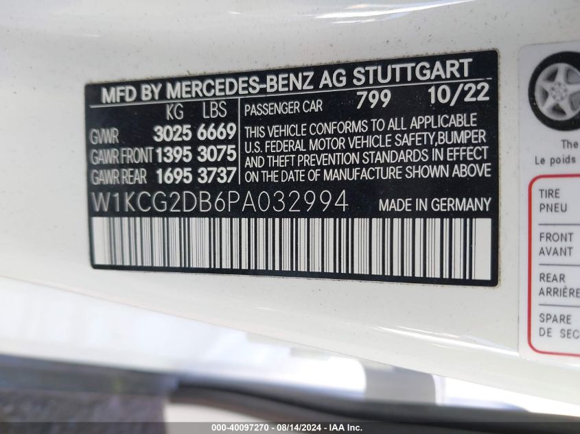 2023 Mercedes-Benz Eqs 450+ VIN: W1KCG2DB6PA032994 Lot: 40097270