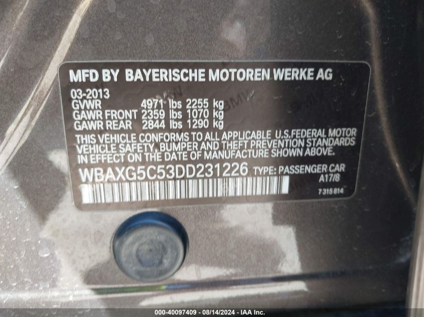 WBAXG5C53DD231226 2013 BMW 528I