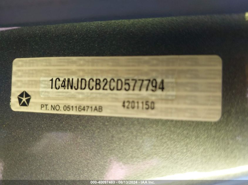 2012 Jeep Compass Limited VIN: 1C4NJDCB2CD577794 Lot: 40097483