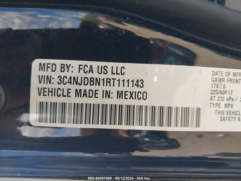 2024 Jeep Compass Latitude 4X4 VIN: 3C4NJDBN1RT111143 Lot: 40097489