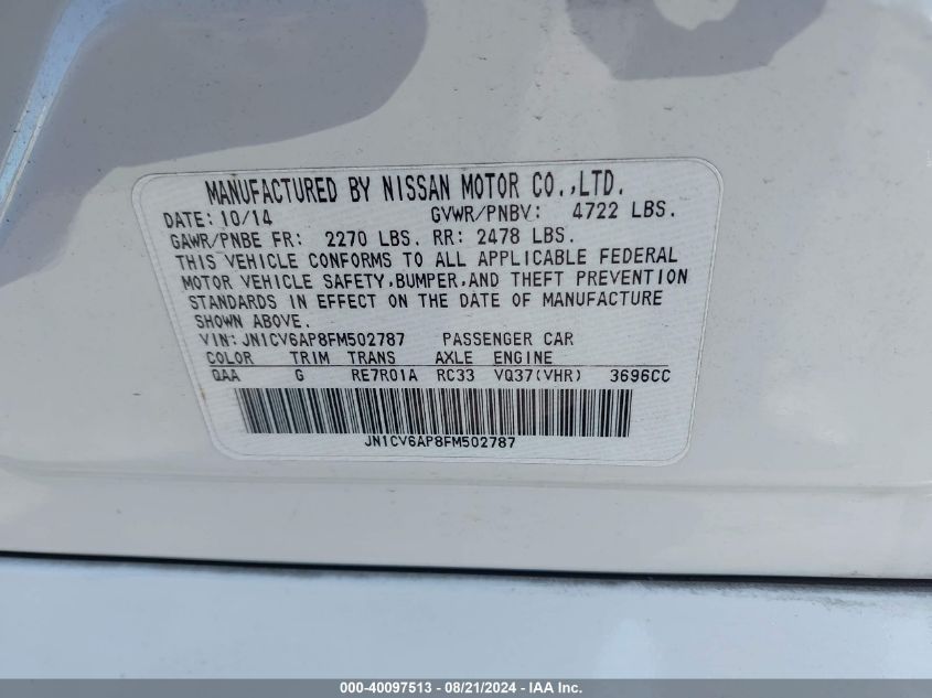 2015 INFINITI Q40 - JN1CV6AP8FM502787