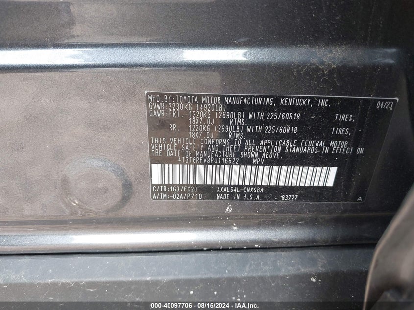 2023 TOYOTA RAV4 HYBRID SE VIN: 4T3T6RFV8PU116622